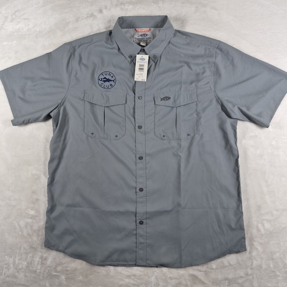 AFTCO Rangle Shirt Men's XL Gray Short Sleeve Fishing Logos Casual Comfort NWT